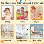 Set Tavolo e Sedie per Bambini Whisen 5 Pezzi, Tavolo in Legno per Bambini con 4 Sedie a Tema Animali dei Cartoni Animati