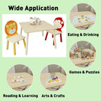 Set Tavolo e Sedie per Bambini Whisen 5 Pezzi, Tavolo in Legno per Bambini con 4 Sedie a Tema Animali dei Cartoni Animati