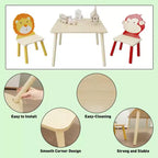 Set Tavolo e Sedie per Bambini Whisen 5 Pezzi, Tavolo in Legno per Bambini con 4 Sedie a Tema Animali dei Cartoni Animati