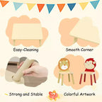 Set Tavolo e Sedie per Bambini Whisen 5 Pezzi, Tavolo in Legno per Bambini con 4 Sedie a Tema Animali dei Cartoni Animati