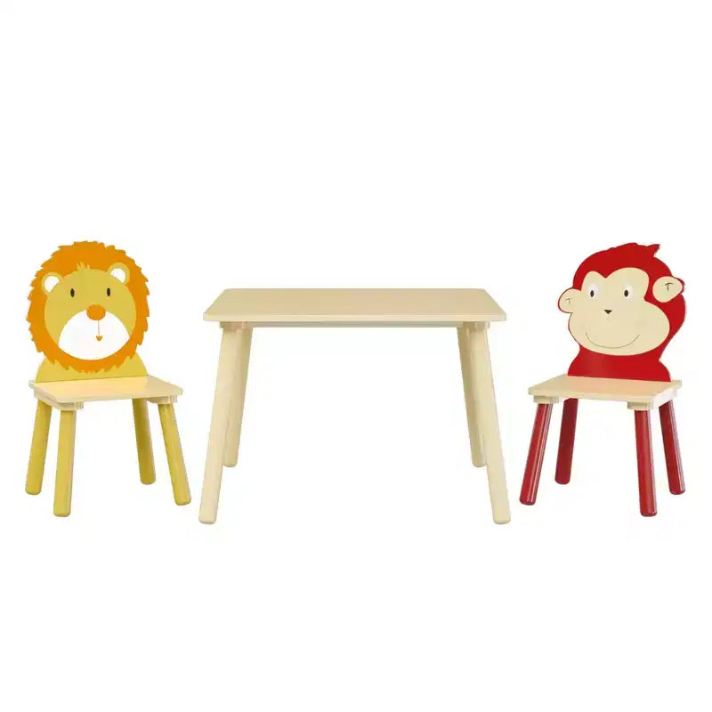 Set Tavolo e Sedie per Bambini Whisen 5 Pezzi, Tavolo in Legno per Bambini con 4 Sedie a Tema Animali dei Cartoni Animati