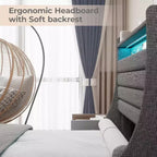 Acekool Struttura letto singolo con stazione di ricarica e luci a LED, letto a piattaforma imbottito con testiera contenitore, doghe in legno, beige