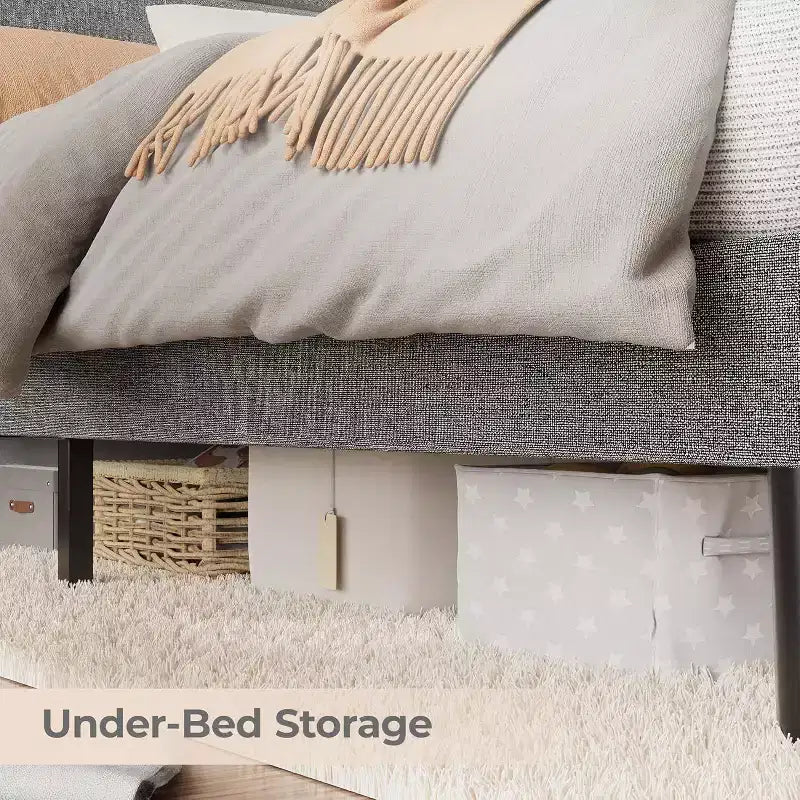 Acekool Struttura letto singolo con stazione di ricarica e luci a LED, letto a piattaforma imbottito con testiera contenitore, doghe in legno, beige