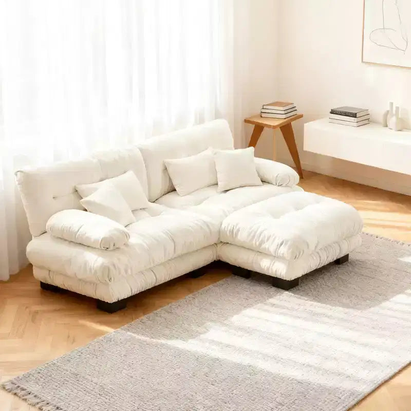 Divano componibile a L Homy Casa Cloud con chaise longue e cuscini morbidi, per soggiorno o area famiglia