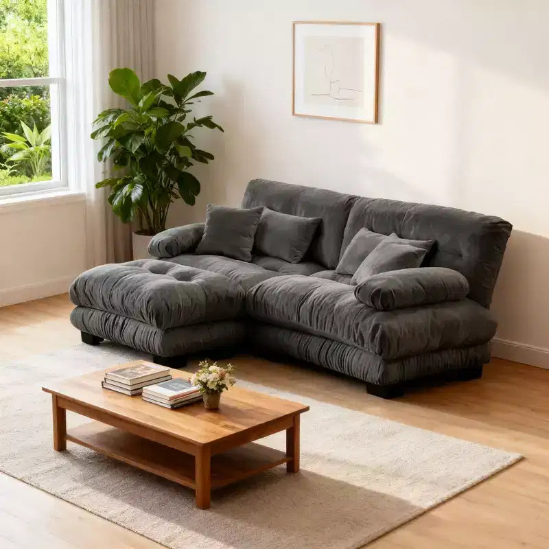 Divano componibile a L Homy Casa Cloud con chaise longue e cuscini morbidi, per soggiorno o area famiglia