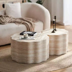 GDFStudio Arlen Tavolino da Caffè Rotondo Moderno in Legno a 2 Pezzi con Bordo Ondulato