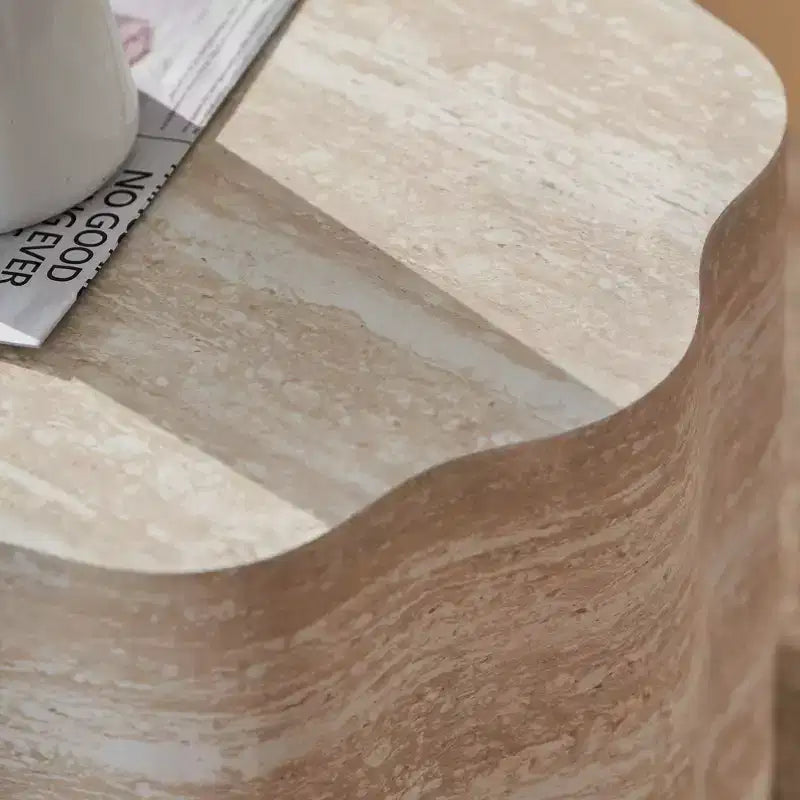 GDFStudio Arlen Tavolino da Caffè Rotondo Moderno in Legno a 2 Pezzi con Bordo Ondulato