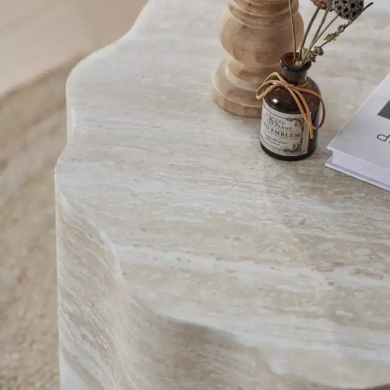 GDFStudio Arlen Tavolino da Caffè Rotondo Moderno in Legno a 2 Pezzi con Bordo Ondulato