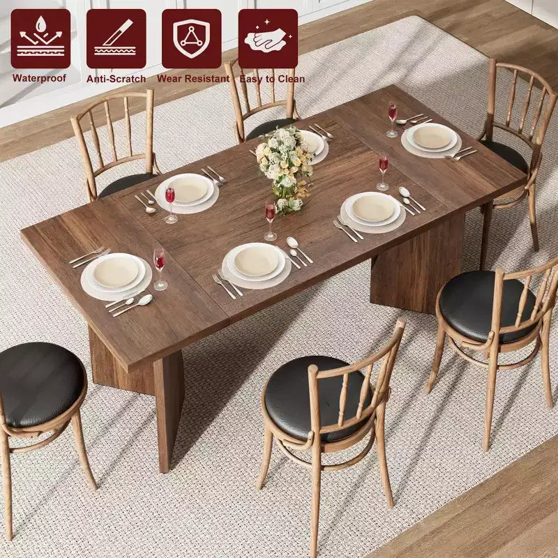COZONY Tavolo da Pranzo Rettangolare per 6 Persone, Tavolo da Cucina Retrò con Struttura Robusta, Tavolo da Pranzo in Stile Rustico per Riunioni di Famiglia