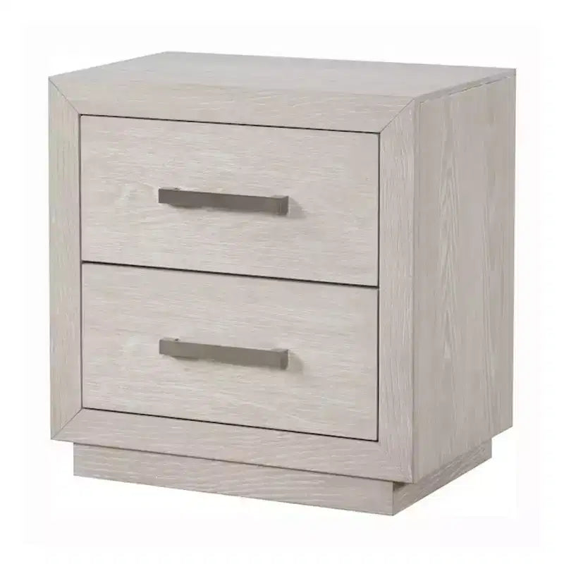 Comodino Royal Hampton, USB e LED, 2 Cassetti Maniglie Cromate, Grigio Chiaro