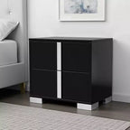 Royal Hampton Nightstand, Piano Black Wood with UV Finish, 2 Drawers, 24 Inch
