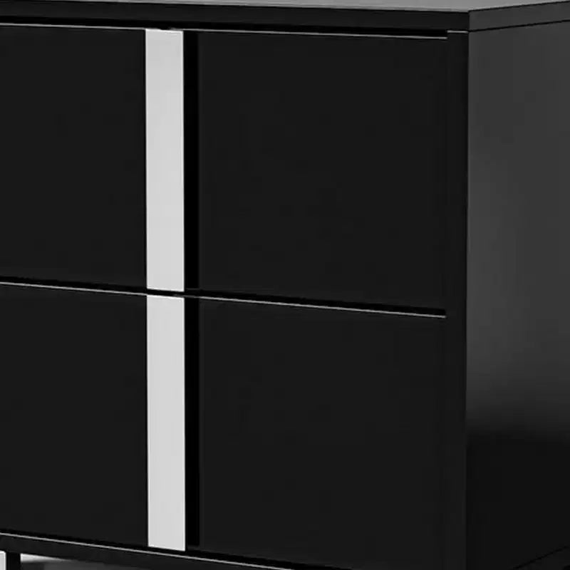 Comodino Royal Hampton, Legno Nero Lucido con Finitura UV, 2 Cassetti, 24 Pollici