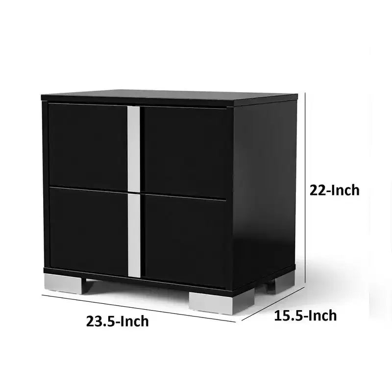 Comodino Royal Hampton, Legno Nero Lucido con Finitura UV, 2 Cassetti, 24 Pollici