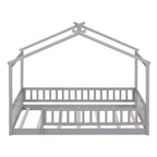 Struttura letto in legno per materasso singolo/una piazza e mezza, lettino a forma di casetta con recinzione per bambini/e, ragazzi/e