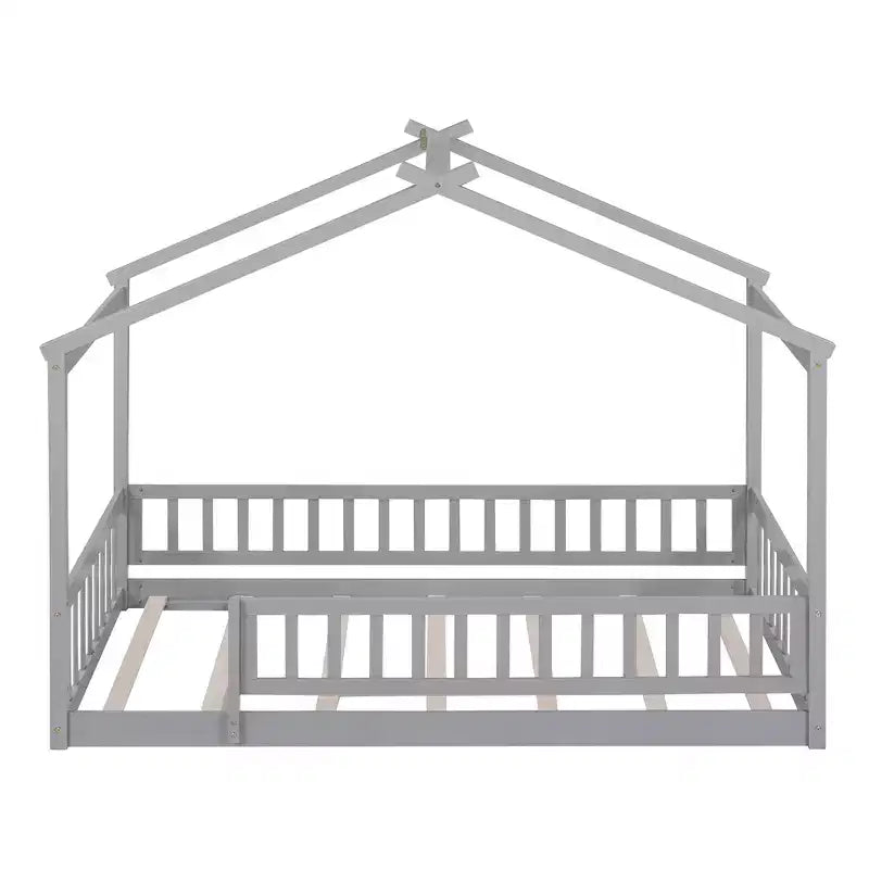 Struttura letto in legno per materasso singolo/una piazza e mezza, lettino a forma di casetta con recinzione per bambini/e, ragazzi/e