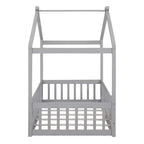 Struttura letto in legno per materasso singolo/una piazza e mezza, lettino a forma di casetta con recinzione per bambini/e, ragazzi/e
