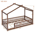 Struttura letto in legno per materasso singolo/una piazza e mezza, lettino a forma di casetta con recinzione per bambini/e, ragazzi/e
