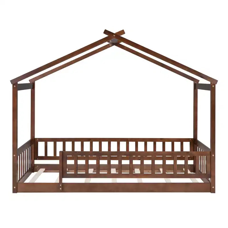 Struttura letto in legno per materasso singolo/una piazza e mezza, lettino a forma di casetta con recinzione per bambini/e, ragazzi/e