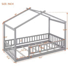 Struttura letto in legno per materasso singolo/una piazza e mezza, lettino a forma di casetta con recinzione per bambini/e, ragazzi/e