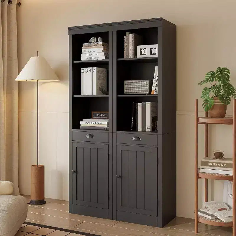 Libreria alta Acekool 71 con armadietto, libreria a 3 ripiani e vano portaoggetti regolabile, organizer moderno