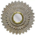 HomeRoots 44 Antiqued Gold Sunburst Wood and Metal Framed Accent Mirror