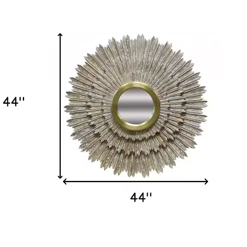 HomeRoots 44 Specchio decorativo con cornice in legno e metallo dorato anticato Sunburst