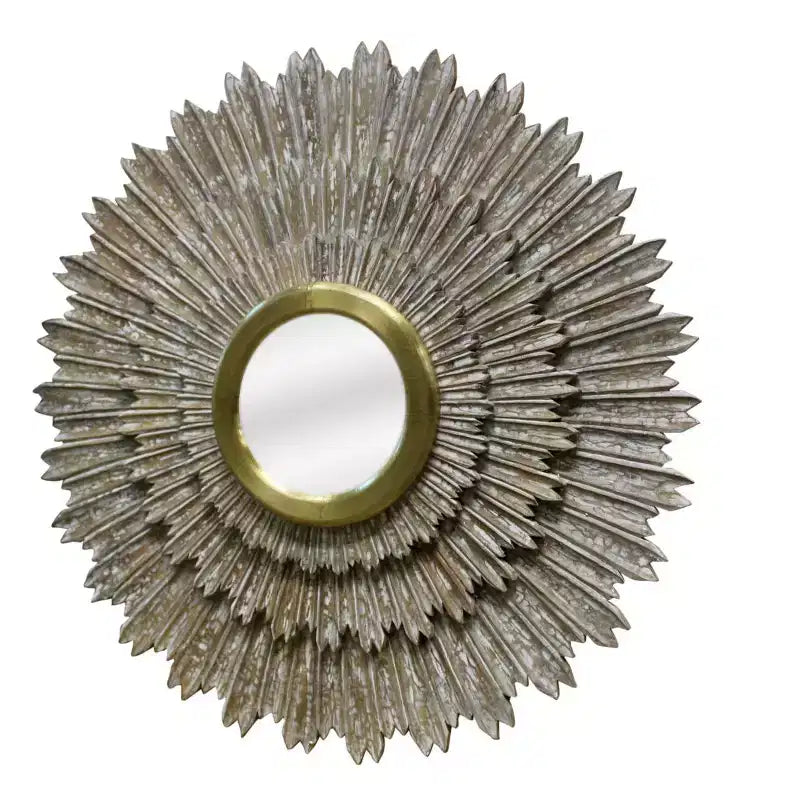 HomeRoots 44 Specchio decorativo con cornice in legno e metallo dorato anticato Sunburst