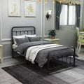 Okak Twin Size Bed Frame, Metal Platform Bed Frame with Headboard and Strong Slat Support for Bedroom, Living Room, Black