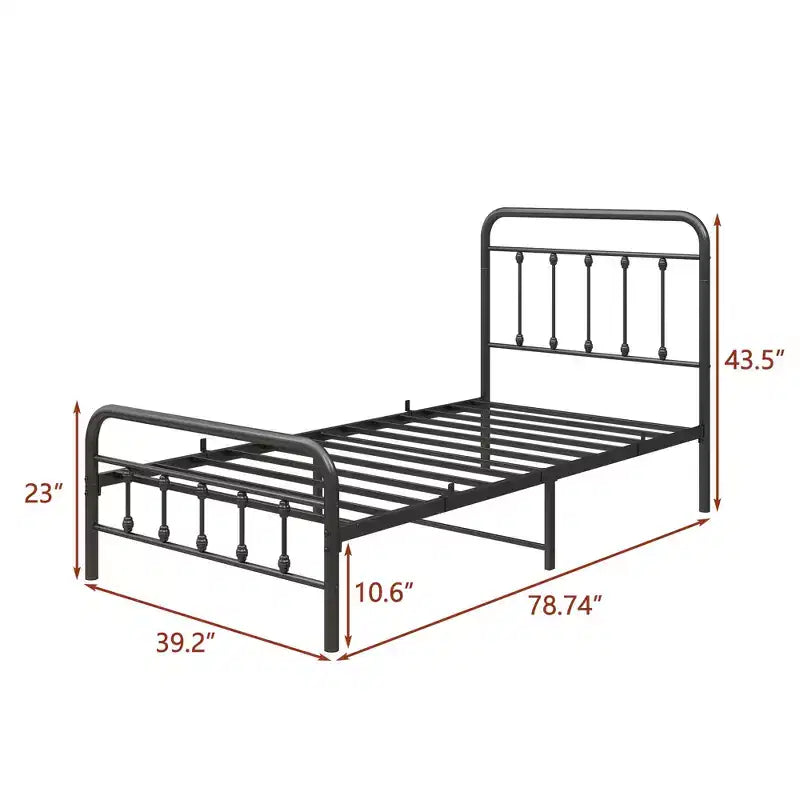 Telaio letto singolo Okak, telaio letto a piattaforma in metallo con testiera e robusto supporto a doghe per camera da letto, soggiorno, nero