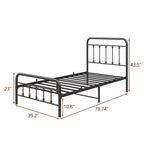 Telaio letto singolo Okak, telaio letto a piattaforma in metallo con testiera e robusto supporto a doghe per camera da letto, soggiorno, nero