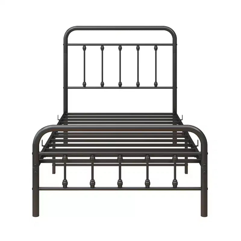 Telaio letto singolo Okak, telaio letto a piattaforma in metallo con testiera e robusto supporto a doghe per camera da letto, soggiorno, nero