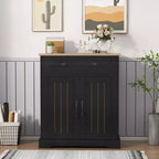 Mobile dispensa nero moderno con 2 ante e cassetto, mobiletto contenitore con ripiano regolabile, credenza da bar in legno per soggiorno