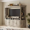 Famapy Gray TV Entertainment Center with Multi-Storage Shelves,Large Display Bookcase Cabinets,Fits TVs Up to 70,Living Room Media Hub