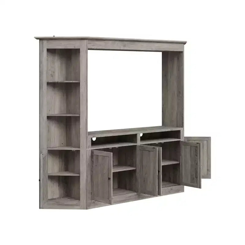 Mobile TV Famapy grigio con ripiani multi-contenitore, librerie e armadietti grandi, adatto per TV fino a 70 pollici, centro multimediale per soggiorno
