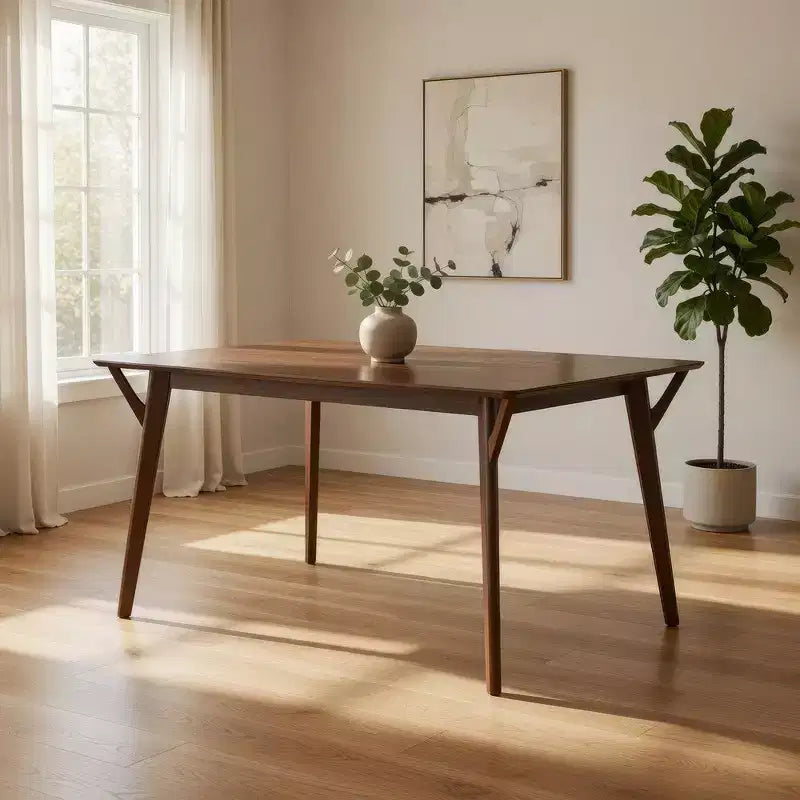Tavolo da pranzo Royal Hampton, piano rettangolare da 150 cm, gambe angolari, legno massello marrone