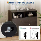 Comò fasciatoio per neonati 3 in 1, cassettiera per cameretta in legno con 3 cassetti e armadietto per vestiti e pannolini