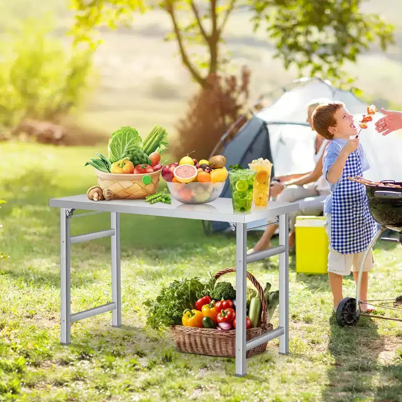 Tavolo pieghevole in acciaio inossidabile 60 x 24 - Tavolo da preparazione commerciale pieghevole da 236 kg, banco da lavoro con base aperta, ripiano inferiore e piedini regolabili