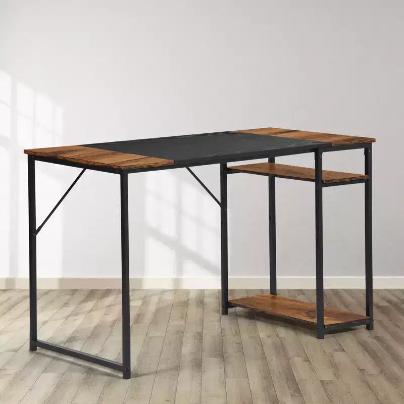 FurnitureR Scrivania per computer da 120 cm con ripiani laterali, scrivania da gaming in stile industriale con struttura in metallo, workstation per ufficio domestico con spazio di archiviazione per PC, laptop
