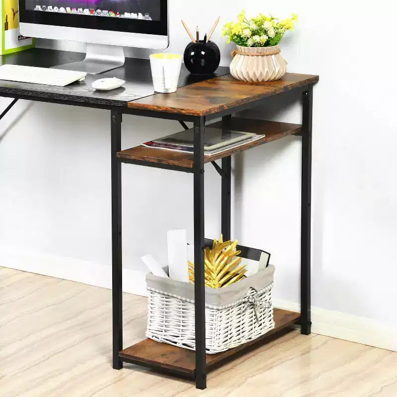FurnitureR Scrivania per computer da 120 cm con ripiani laterali, scrivania da gaming in stile industriale con struttura in metallo, workstation per ufficio domestico con spazio di archiviazione per PC, laptop