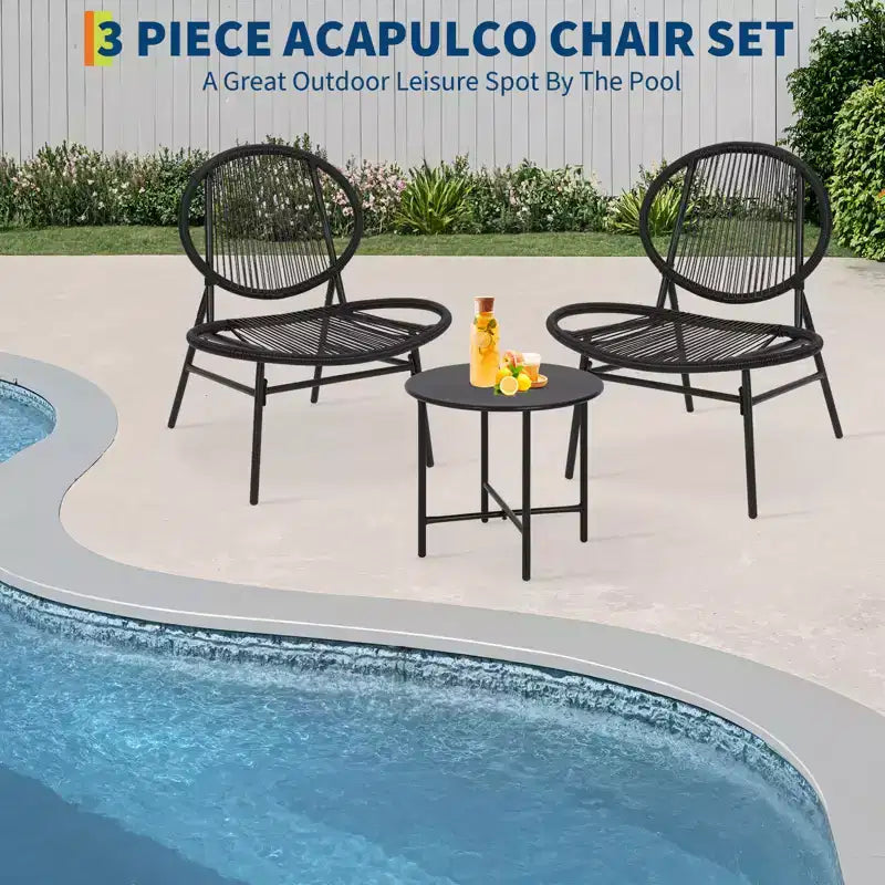 Set tavolo da pranzo e sedie, tre pezzi, mobili moderni in rattan, adatto per l'uso in sala da pranzo, soggiorno, giardino o balcone.