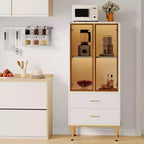 GustoWave Dispensa Autoportante con Ante in Vetro e Cassetti - Mobile Contenitore Moderno da Cucina con Dettagli Dorati per Sala da Pranzo, Ufficio