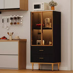 GustoWave Dispensa Autoportante con Ante in Vetro e Cassetti - Mobile Contenitore Moderno da Cucina con Dettagli Dorati per Sala da Pranzo, Ufficio