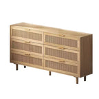 Homy Casa Cassettiera a 6 cassetti in rattan con struttura in legno e maniglie in ottone, rovere naturale