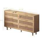 Homy Casa Cassettiera a 6 cassetti in rattan con struttura in legno e maniglie in ottone, rovere naturale