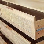 Homy Casa Cassettiera a 6 cassetti in rattan con struttura in legno e maniglie in ottone, rovere naturale
