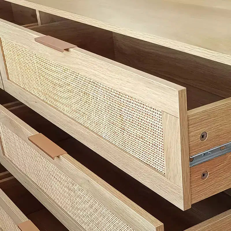 Homy Casa Cassettiera a 6 cassetti in rattan con struttura in legno e maniglie in ottone, rovere naturale