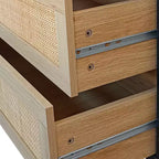 Homy Casa Cassettiera a 6 cassetti in rattan con struttura in legno e maniglie in ottone, rovere naturale