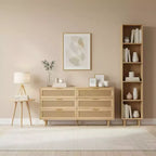 Homy Casa Cassettiera a 6 cassetti in rattan con struttura in legno e maniglie in ottone, rovere naturale