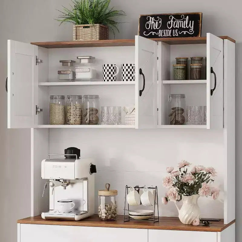 71 Dispensa con Stazione di Ricarica, Mobile Dispensa da Cucina con Cassetti e Piano di Lavoro, Mobile Dispensa da Cucina Stile Rustico