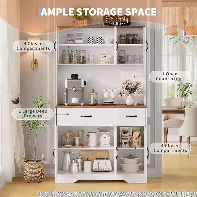71 Dispensa con Stazione di Ricarica, Mobile Dispensa da Cucina con Cassetti e Piano di Lavoro, Mobile Dispensa da Cucina Stile Rustico